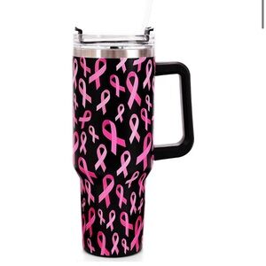 40oz Breast Cancer Awareness Tumbler With Handle Straw And Lid brand new